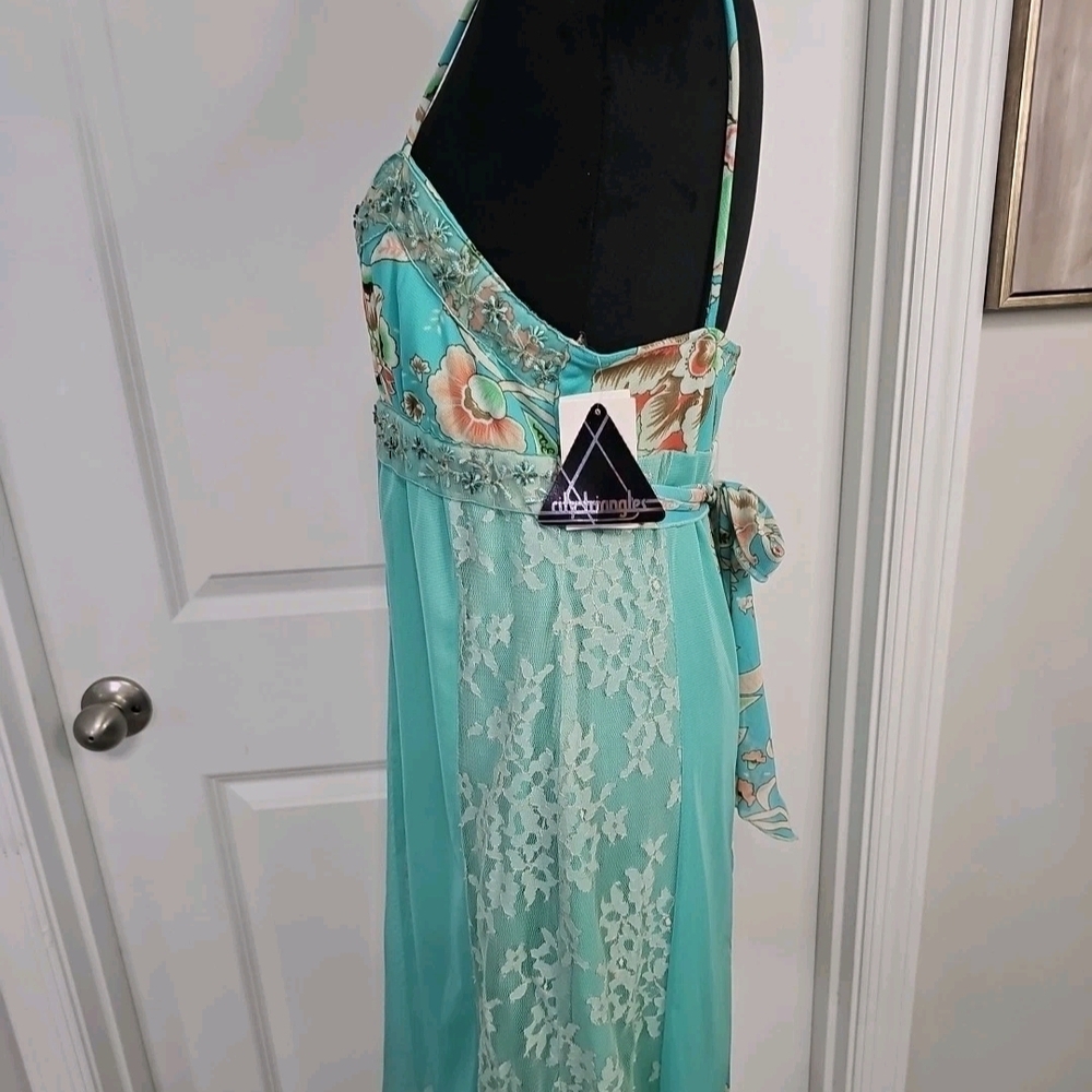 Vintage Y2K City Triangles Dress Women Floral/Embroidered Aqua Junior size Large - Picture 4 of 9
